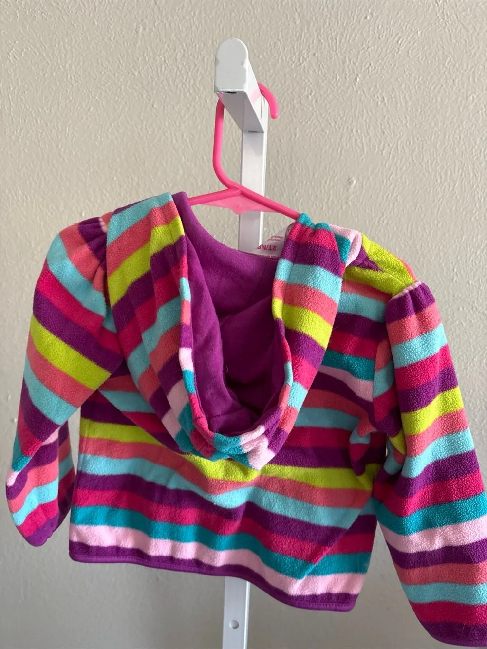 Colorful Striped Hooded Fleece Jacket - Pink, Teal, Lime Childs Size 2T